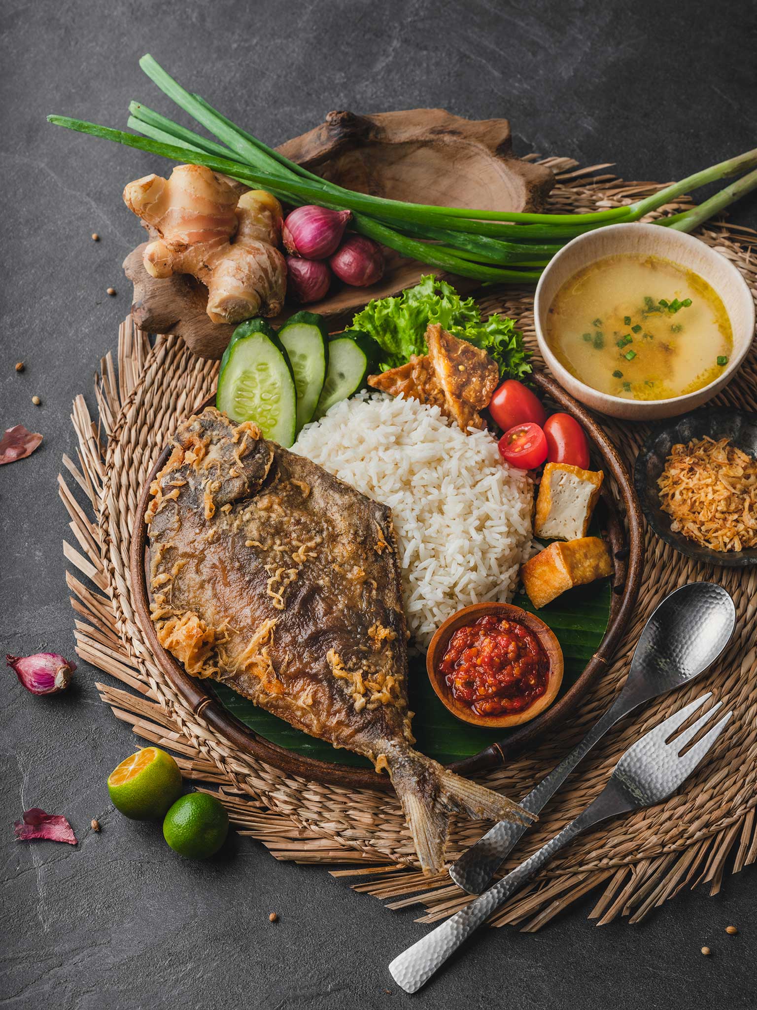 nasi ikan bawal penyet smashed fried pomfret rice.jpeg
